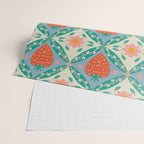 Playful Strawberry and Floral Geometric Pattern Wrapping Paper Gallery Image 2