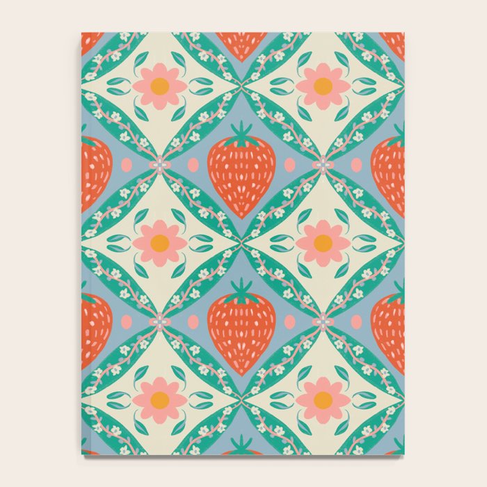 Playful Strawberry and Floral Geometric Pattern Notebook Gallery Image 4