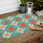 Playful Strawberry and Floral Geometric Pattern Outdoor Rug Gallery Image 2