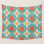 Playful Strawberry and Floral Geometric Pattern Wall Tapestry Gallery Image 4