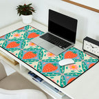 Playful Strawberry and Floral Geometric Pattern Desk Mat Gallery Image 2