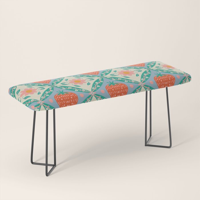 Playful Strawberry and Floral Geometric Pattern Bench Gallery Image 1