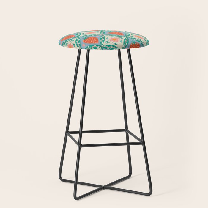 Playful Strawberry and Floral Geometric Pattern Stool Gallery Image 1
