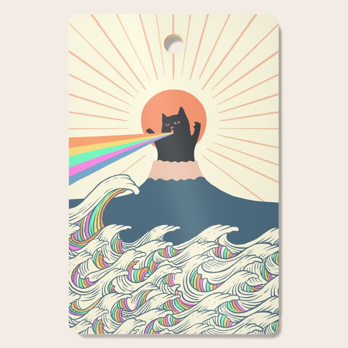 Meowtain cat 5 rainbow wave catzilla  Cutting Board Gallery Image 1
