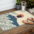 Meowtain cat 5 rainbow wave catzilla  Outdoor Rug Gallery Image 2