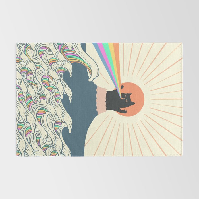 Meowtain cat 5 rainbow wave catzilla  Rug Gallery Image 2