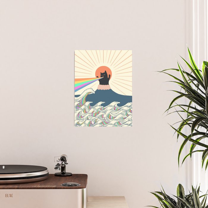 Meowtain cat 5 rainbow wave catzilla  Poster Gallery Image 2