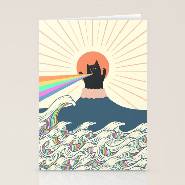Meowtain cat 5 rainbow wave catzilla  Stationery Card Gallery Image 2
