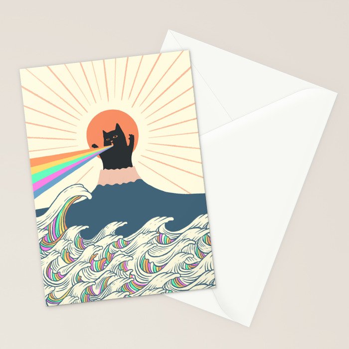 Meowtain cat 5 rainbow wave catzilla  Stationery Card Gallery Image 2