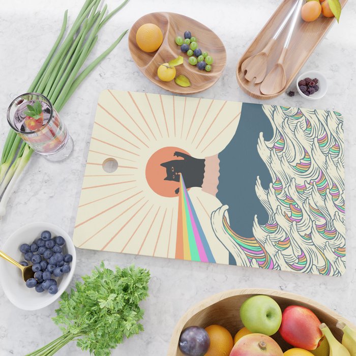 Meowtain cat 5 rainbow wave catzilla  Cutting Board Gallery Image 2