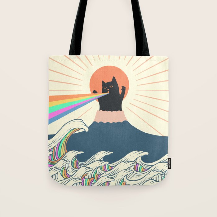 Meowtain cat 5 rainbow wave catzilla  Tote Bag Gallery Image 1