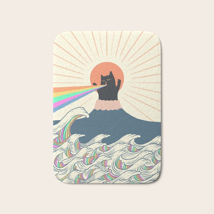 Meowtain cat 5 rainbow wave catzilla  Bath Mat Gallery Image 1