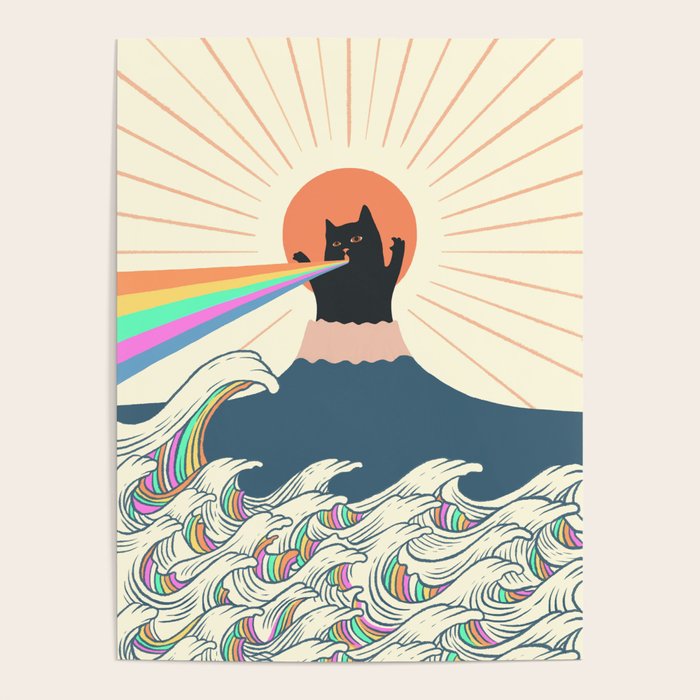 Meowtain cat 5 rainbow wave catzilla  Poster Gallery Image 1