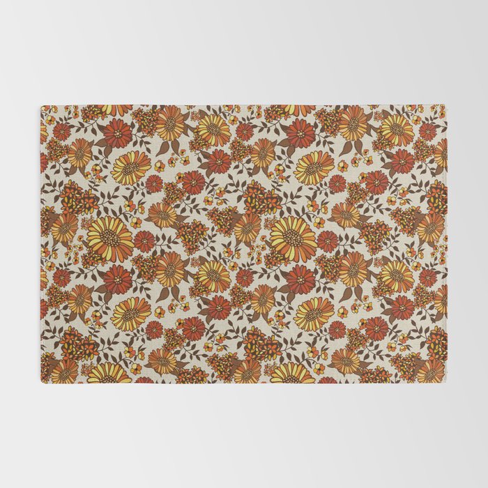 Retro 70s boho hippie orange flower power Rug Gallery Image 2
