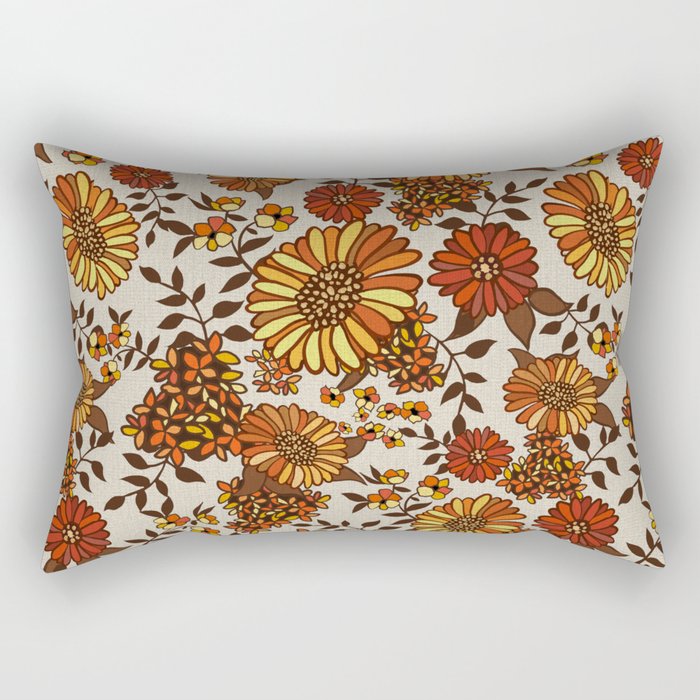Retro 70s boho hippie orange flower power Rectangular Pillow Gallery Image 1