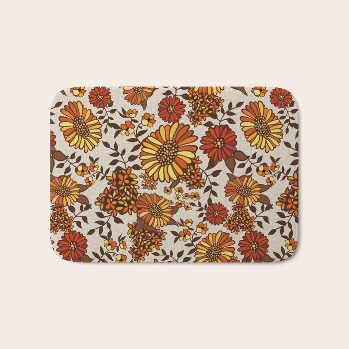 Retro 70s boho hippie orange flower power Bath Mat Gallery Image 1