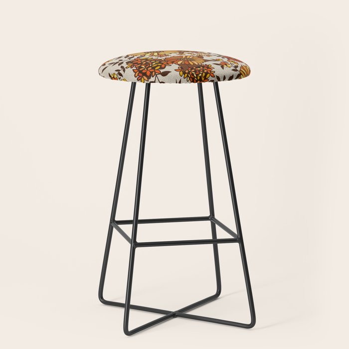 Retro 70s boho hippie orange flower power Stool Gallery Image 1