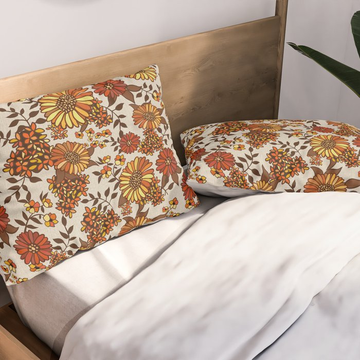 Retro 70s boho hippie orange flower power Pillow Sham Gallery Image 2