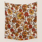 Retro 70s boho hippie orange flower power Wall Tapestry Gallery Image 4