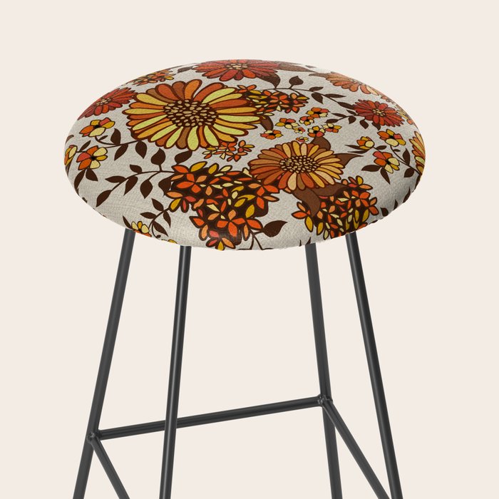 Retro 70s boho hippie orange flower power Stool Gallery Image 2