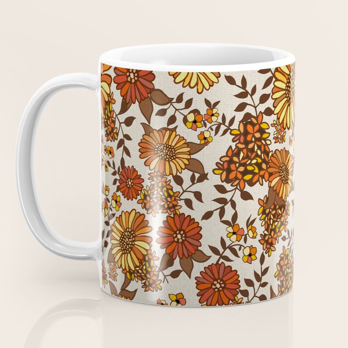 Retro 70s boho hippie orange flower power Coffee Mug Gallery Image 3