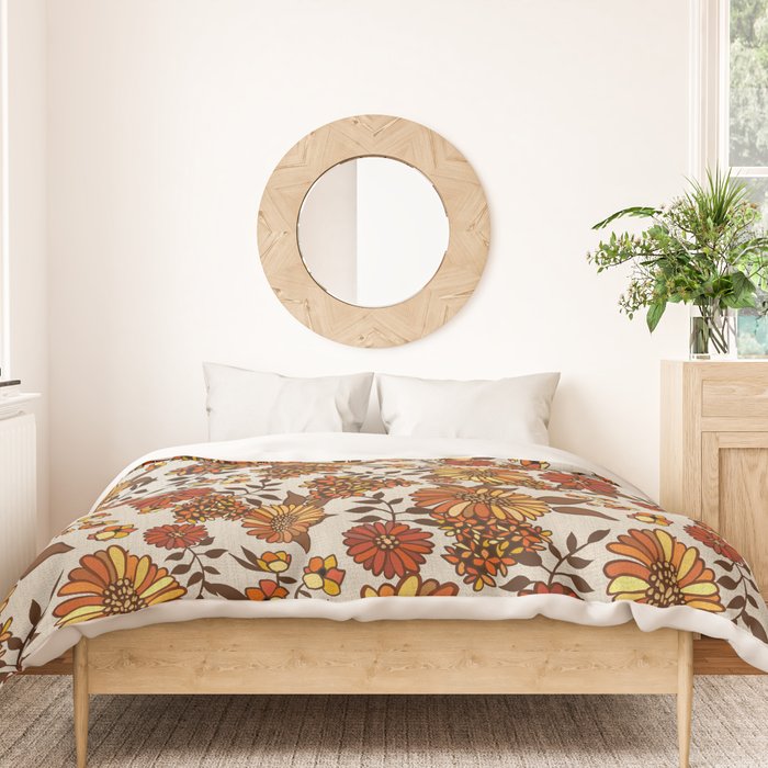Retro 70s boho hippie orange flower power Duvet Cover Gallery Image 3