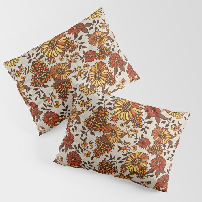 Retro 70s boho hippie orange flower power Pillow Sham Gallery Image 3