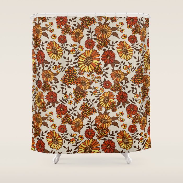 Retro 70s boho hippie orange flower power Shower Curtain Gallery Image 1