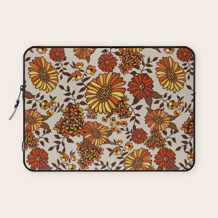 Retro 70s boho hippie orange flower power Laptop Sleeve Gallery Image 1