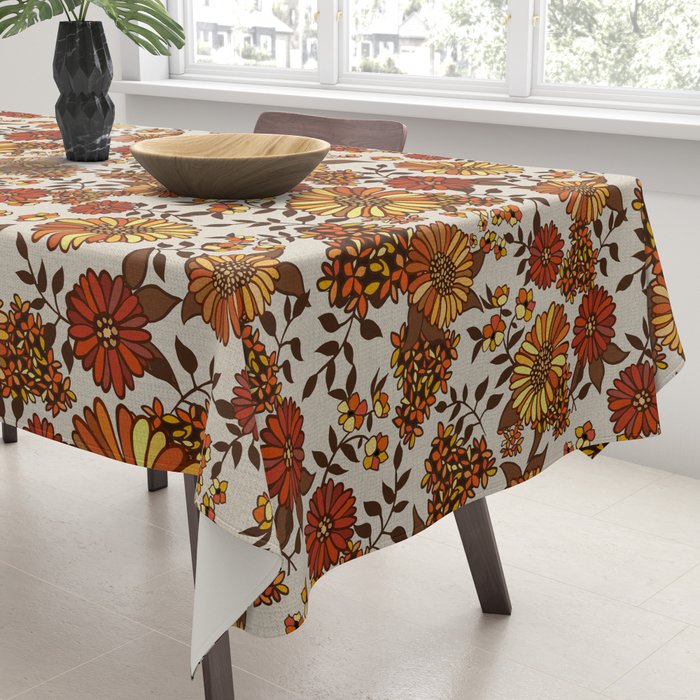Retro 70s boho hippie orange flower power Tablecloth Gallery Image 3