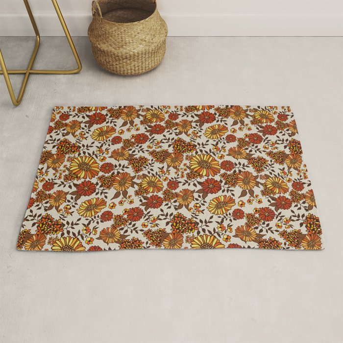Retro 70s boho hippie orange flower power Rug Gallery Image 1