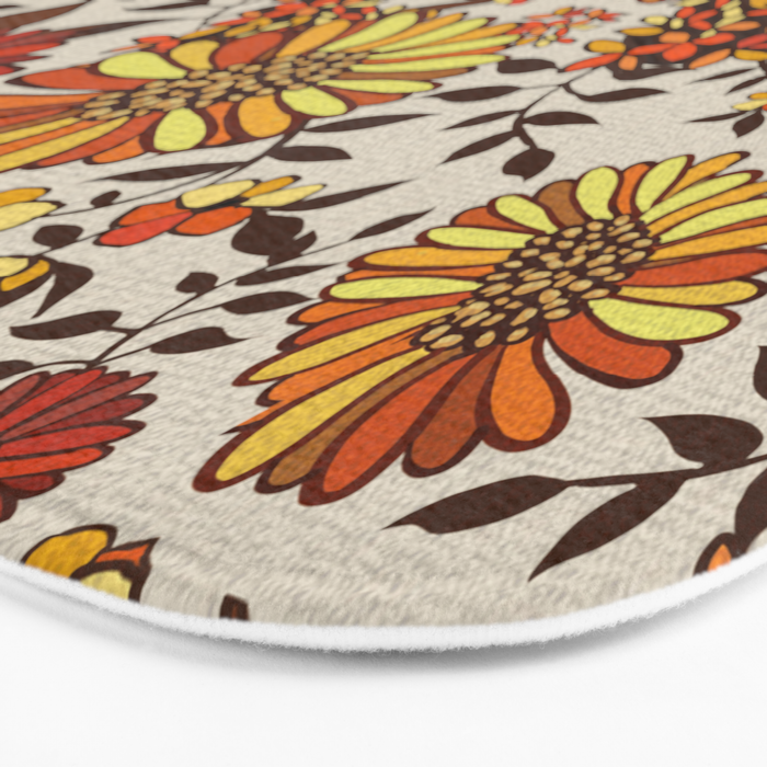 Retro 70s boho hippie orange flower power Bath Mat Gallery Image 3