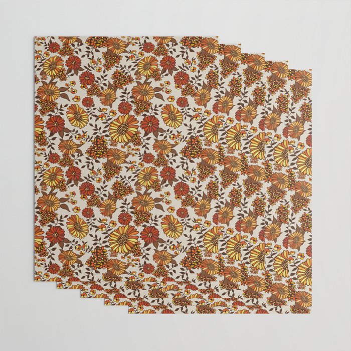 Retro 70s boho hippie orange flower power Wrapping Paper Gallery Image 3