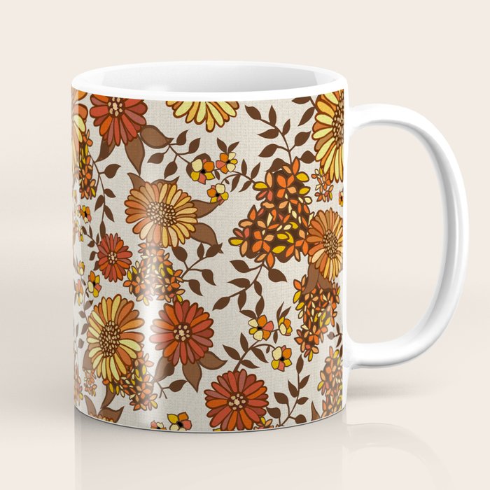 Retro 70s boho hippie orange flower power Coffee Mug Gallery Image 1