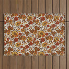 Retro 70s boho hippie orange flower power Outdoor Rug Gallery Image 1
