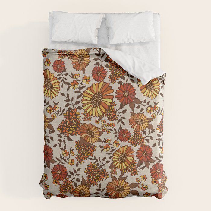 Retro 70s boho hippie orange flower power Duvet Cover Gallery Image 6