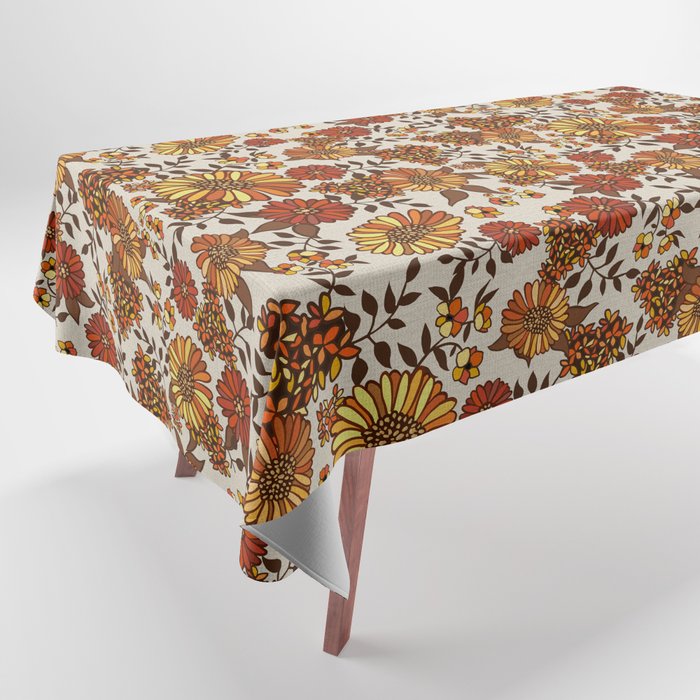 Retro 70s boho hippie orange flower power Tablecloth Gallery Image 1