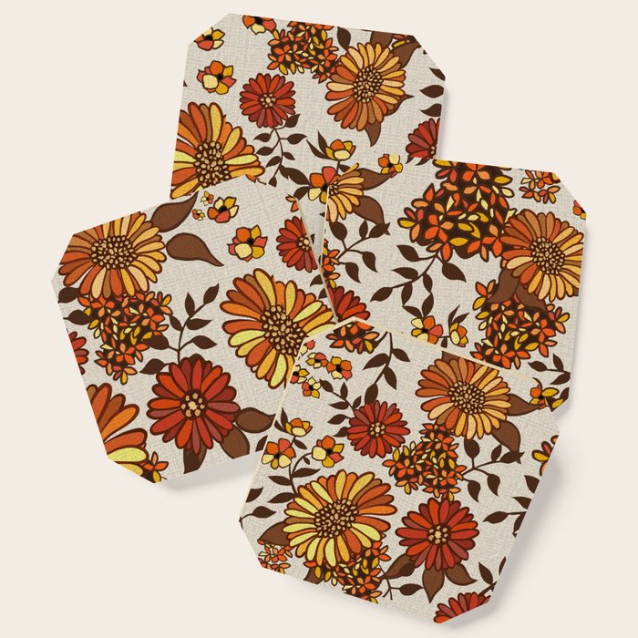 Retro 70s boho hippie orange flower power Coaster Gallery Image 1