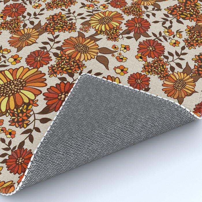 Retro 70s boho hippie orange flower power Rug Gallery Image 4