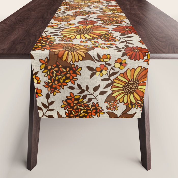 Retro 70s boho hippie orange flower power Table Runner Gallery Image 1
