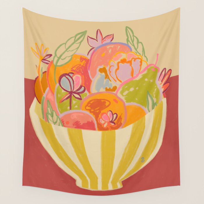 FRUIT AND FLOWER BOWL Wall Tapestry Gallery Image 4
