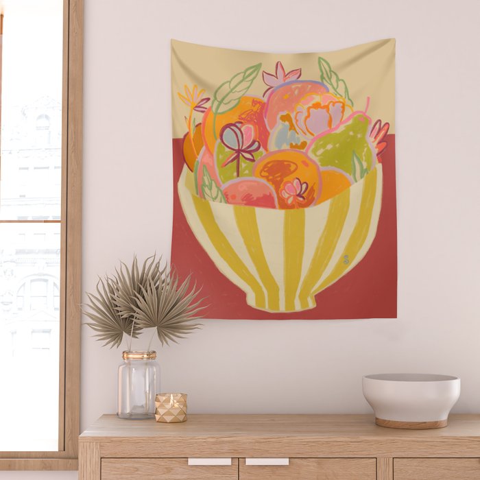 FRUIT AND FLOWER BOWL Wall Tapestry Gallery Image 2