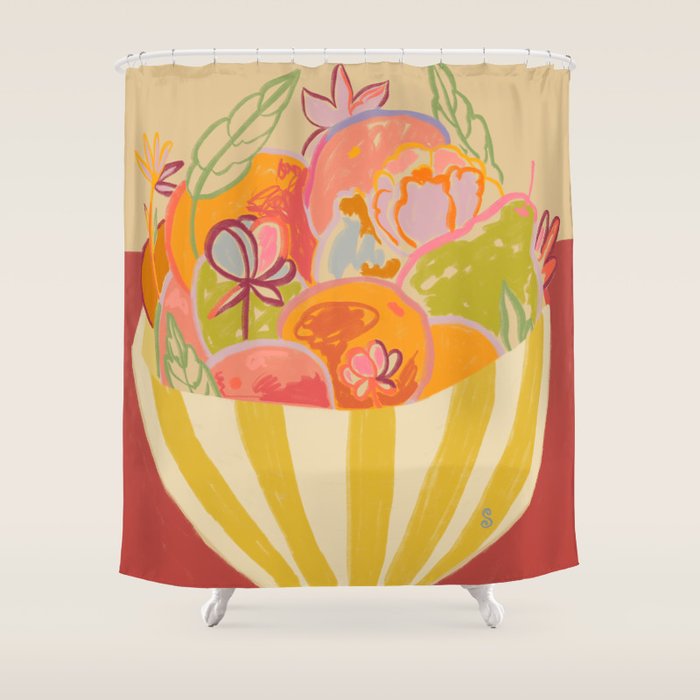 FRUIT AND FLOWER BOWL Shower Curtain Gallery Image 1