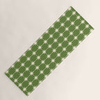 Mid Century Modern Atomic Starburst Grid Retro Christmas Olive Green and Cream Yoga Mat Gallery Image 1