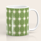 Mid Century Modern Atomic Starburst Grid Retro Christmas Olive Green and Cream Coffee Mug Gallery Image 1