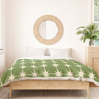 Mid Century Modern Atomic Starburst Grid Retro Christmas Olive Green and Cream Duvet Cover Gallery Image 3