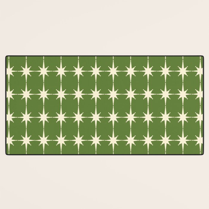 Mid Century Modern Atomic Starburst Grid Retro Christmas Olive Green and Cream Desk Mat Gallery Image 3