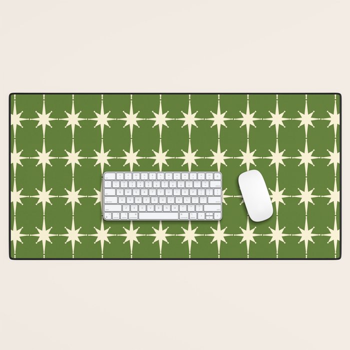 Mid Century Modern Atomic Starburst Grid Retro Christmas Olive Green and Cream Desk Mat Gallery Image 1