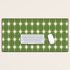 Mid Century Modern Atomic Starburst Grid Retro Christmas Olive Green and Cream Desk Mat Gallery Image 1