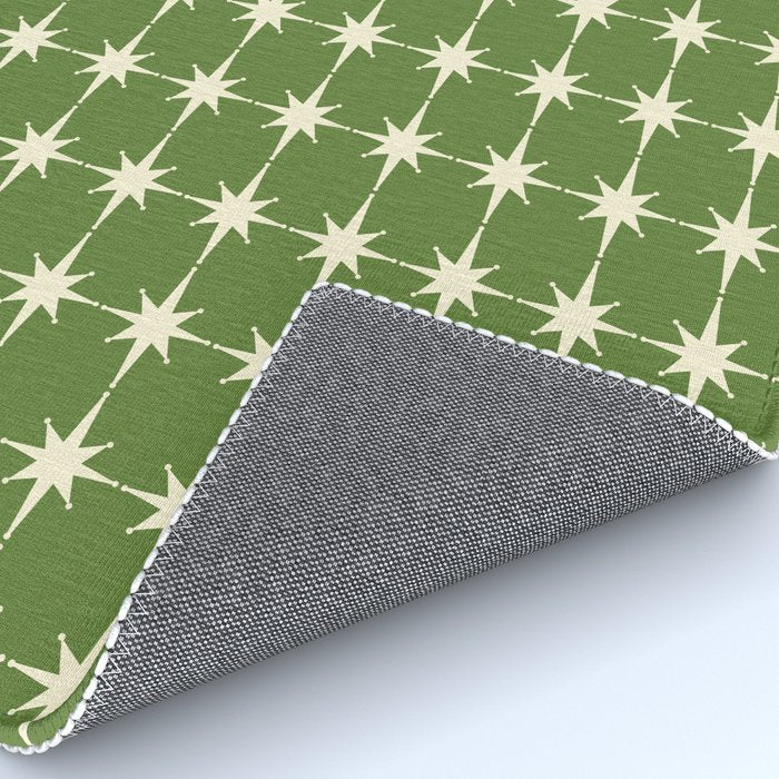 Mid Century Modern Atomic Starburst Grid Retro Christmas Olive Green and Cream Rug Gallery Image 4
